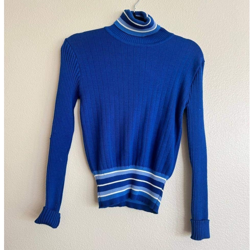 Vintage Obermeyer Kim Ski Turtleneck Sweater S Blue Stripe Wool Blend Gorpcore